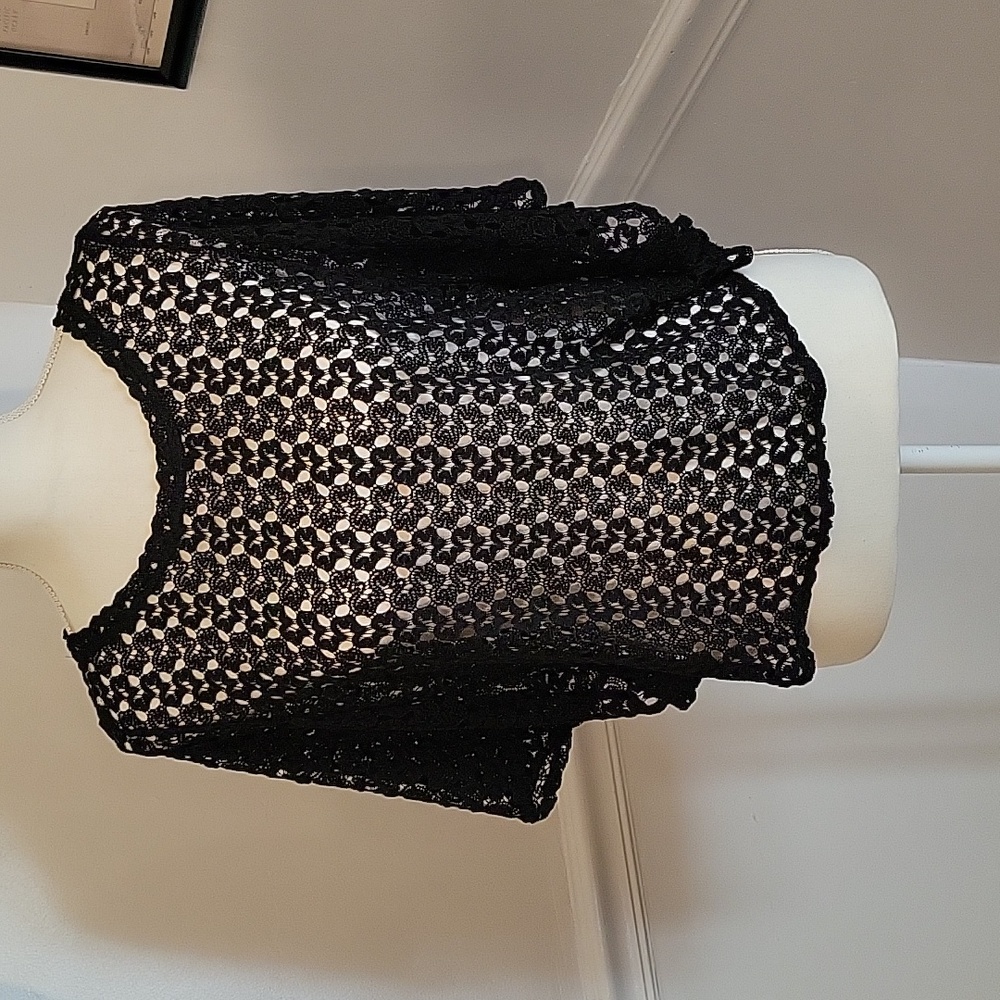 Open Knit Crochet Black Blouse Womens‎ Small